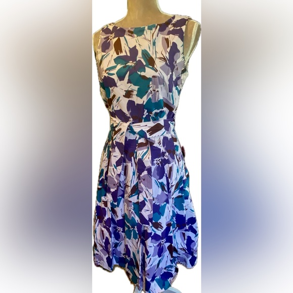 Carole Little Sleeveless Floral Midi Dress in Teal, Purple & Cream - Picture 2 of 9